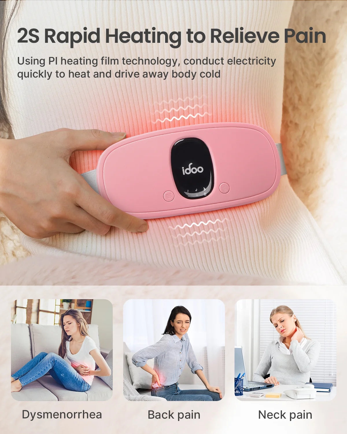 Cordless Heating Pad for Period Cramps, 3 Heat Setting, Birthday Christmas Gifts Girlfriend Mom Wife Women, FSA HSA Eligible, Pink